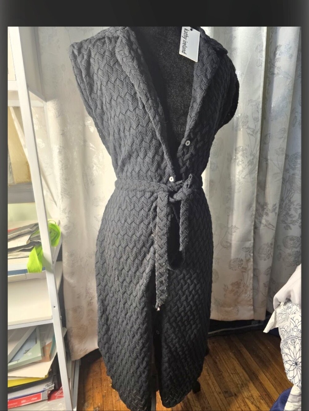 Kathy Ireland Black Midi Dress with Notched Collar